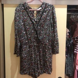 Loft black floral long sleeve romper.